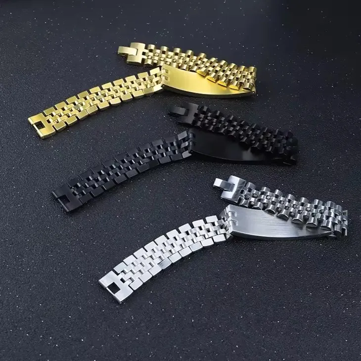 Custom Men's Engraved Logo Bracelet Black Silver Gold Plated