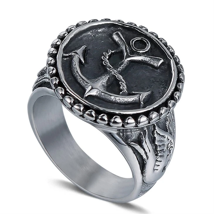 Anchor Relief Vintage Signet Ring With Rope Detailing suppliers